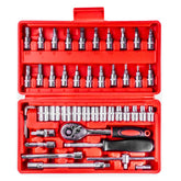 1/4 socket wrench set with 46 pieces in a storage case