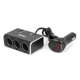 3násobný rozdělovač do zapalovače s USB QC 3.0 a digitálním displejem