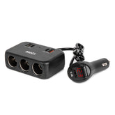 3násobný rozdělovač do autozapalovače s USB porty a digitálním displejem