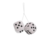 Plys terninger til bil – hvide fuzzy dice 6 x 6 cm