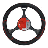 Poťah na volant Carpoint z PU kože, čierny s červenými detailmi, 37–39 cm