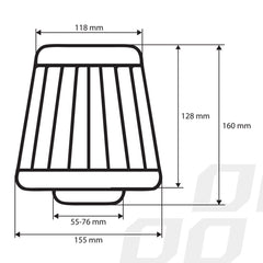 Dimensions du filtre à air conique