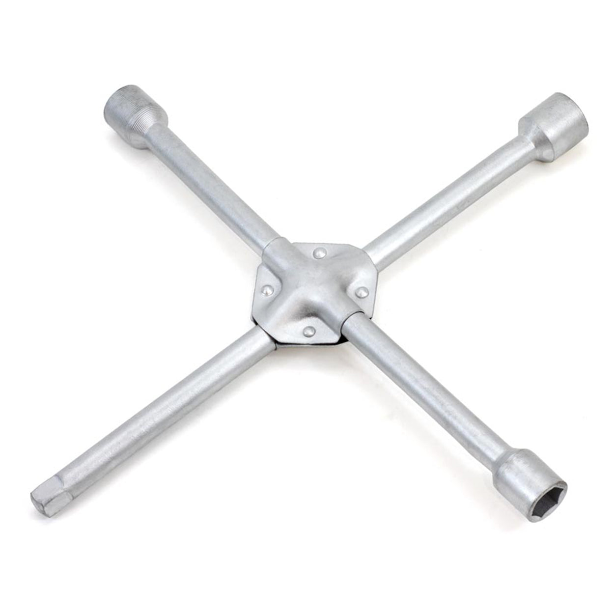 Křížový klíč na kola se čtyřmi rameny ve velikostech 17, 19, 21 mm a 1/2"