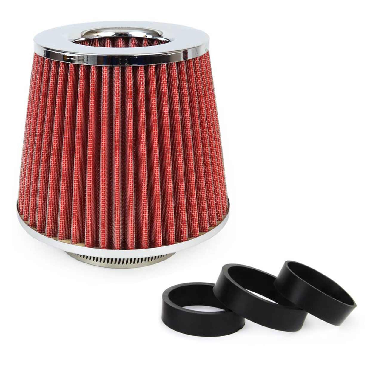 Filtre à air conique pour voiture en rouge et chrome