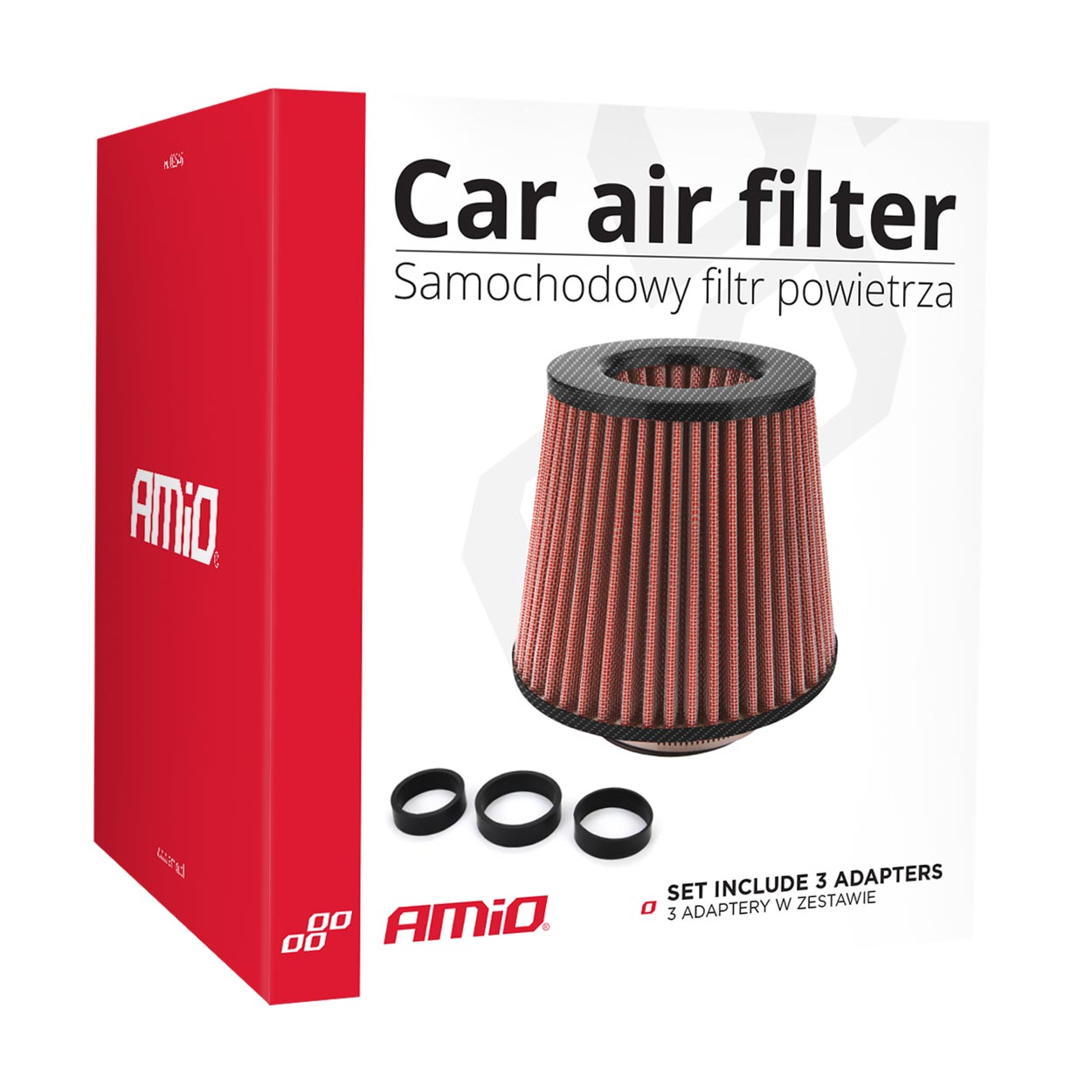 Filtre à air conique rouge et finition carbone pour voiture