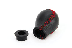 Leather gear knob with red stitching