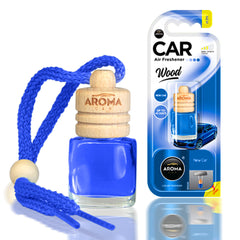 Aroma Wood New Car osvěžovač vzduchu do auta s dřevěným uzávěrem a skleněnou lahvičkou