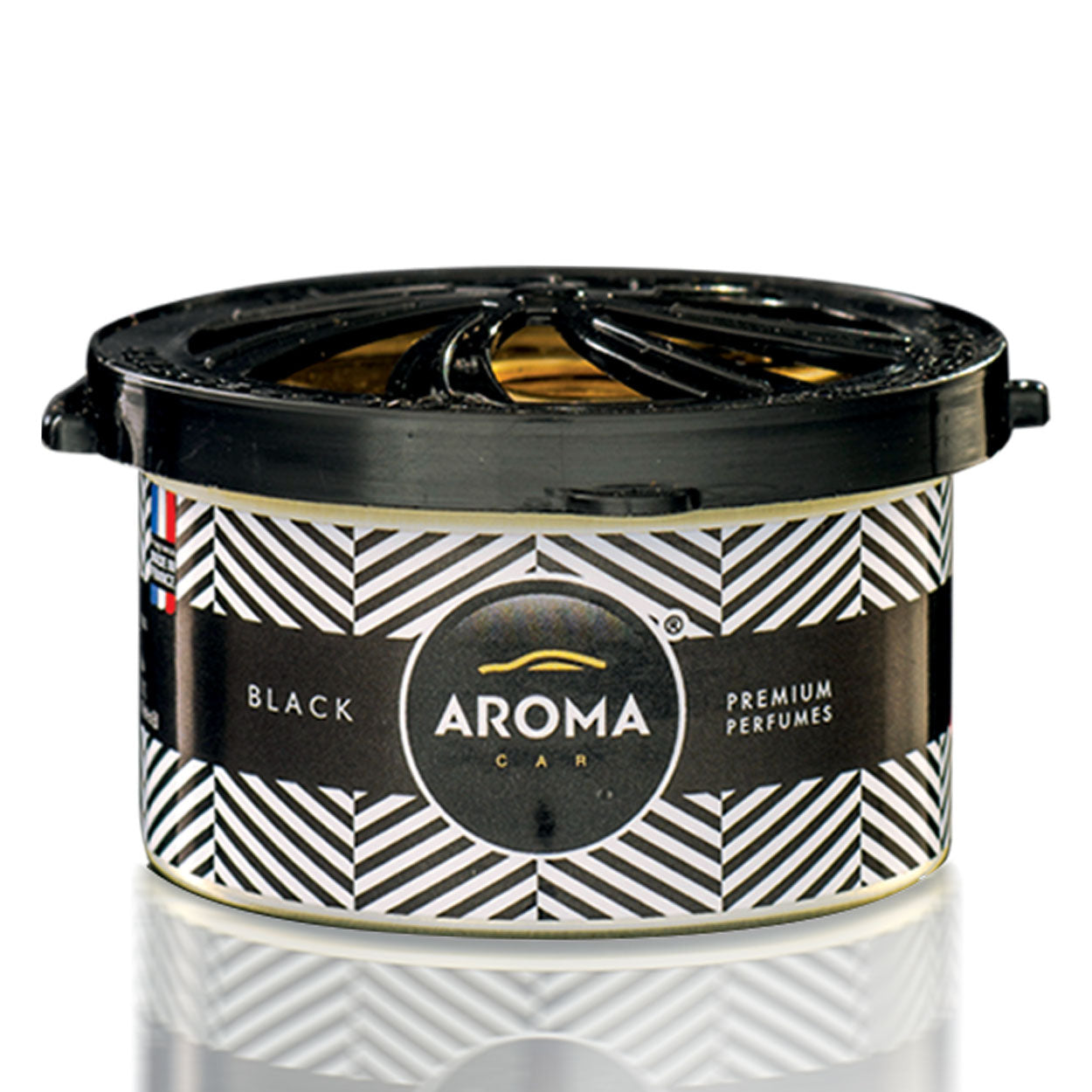 Aroma Car Prestige Organic Black biluftfrisker i sort dåse