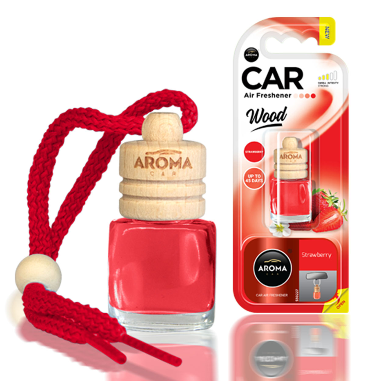 Αρωματικό αυτοκινήτου Aroma Wood Strawberry με γυάλινο μπουκαλάκι και ξύλινο καπάκι