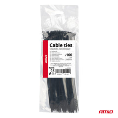 Overview of black cable ties, 2.5 x 200 mm