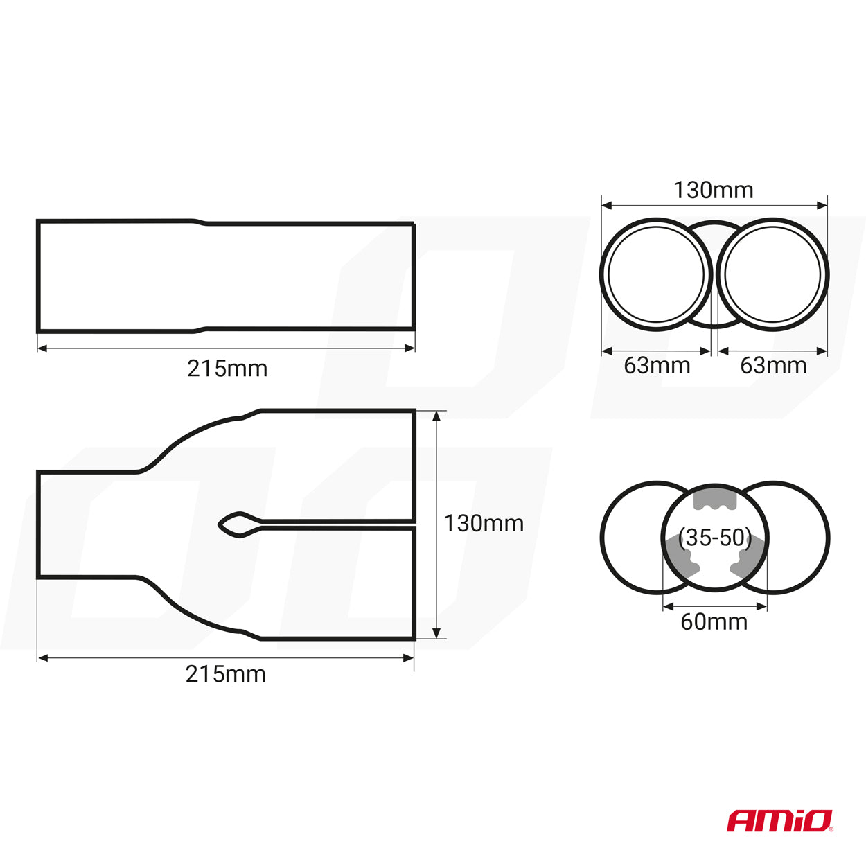 Black exhaust tailpipe with mounting clamps