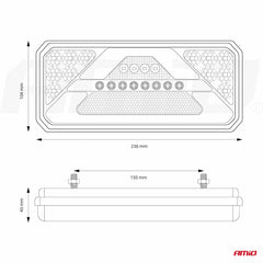 Feu arrière combiné LED avec dimensions de 236 x 104 x 40 mm