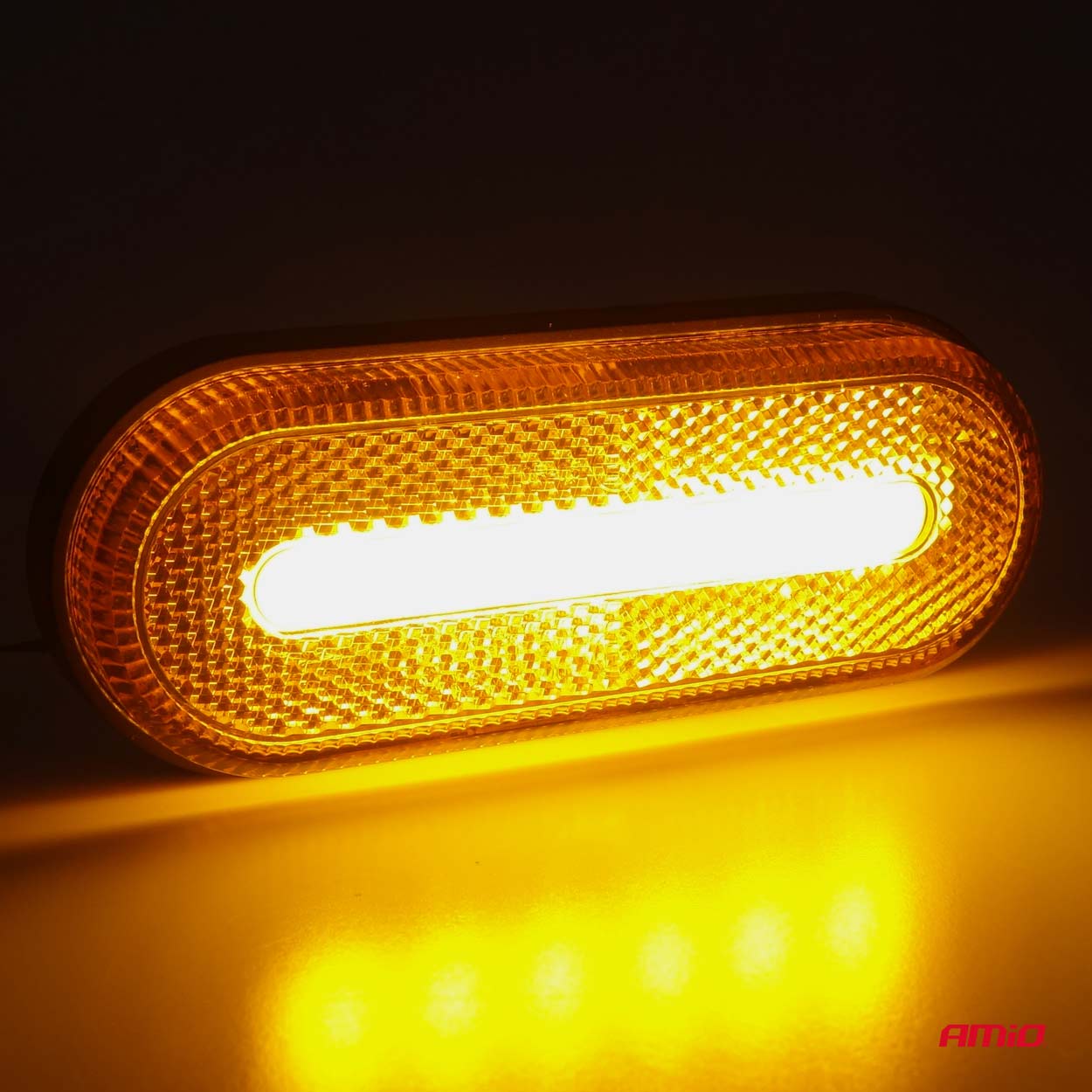 Detailný záber na oválne oranžové LED obrysové svetlo