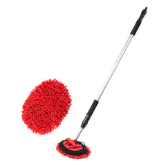 Telescopic car wash brush with chenille head and water connection