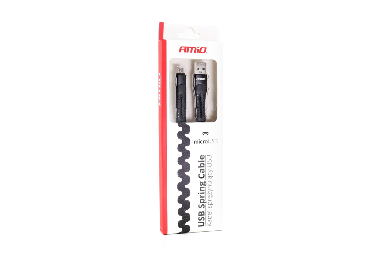 Micro USB coiled cable with nylon braiding