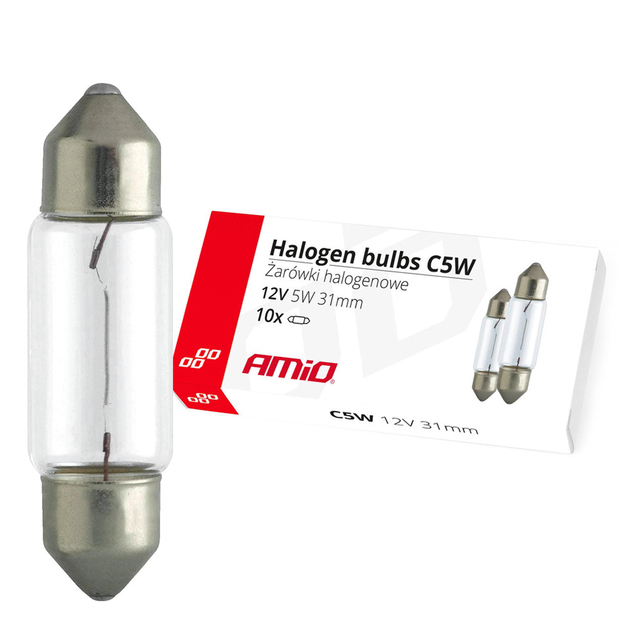 C5W festoon halogen bulbs 31 mm 12 V 5 W, 10 pcs.