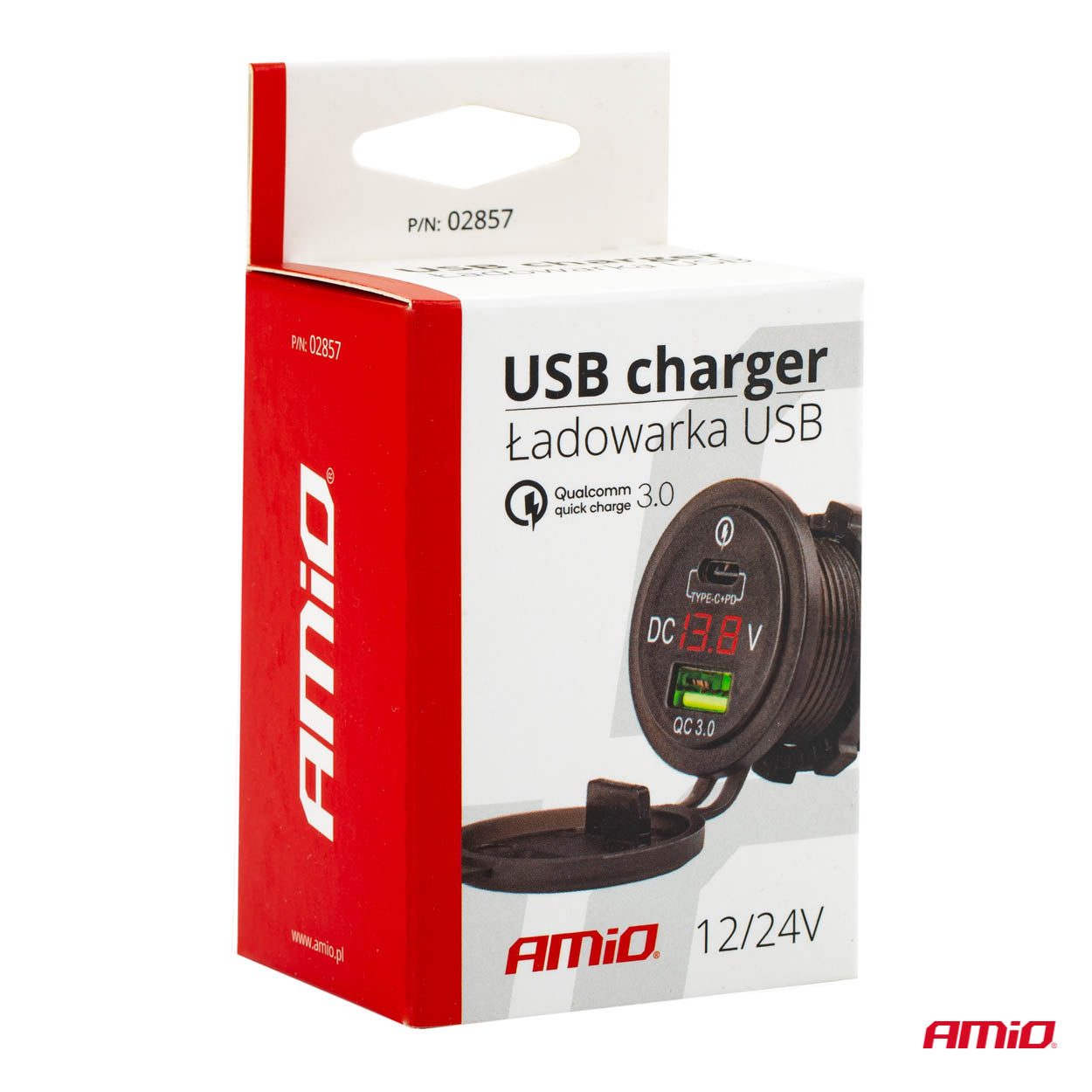 Vodotesná nabíjačka telefónu s USB, USB-C a digitálnym voltmetrom