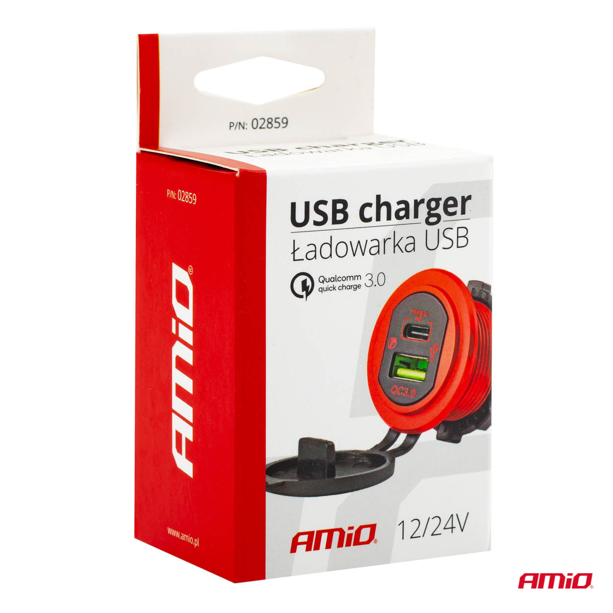 Vodotesná USB nabíjačka s červeným podsvietením