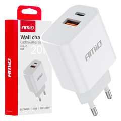 Biela sieťová nabíjačka s USB-C a USB-A pre 20 W nabíjanie