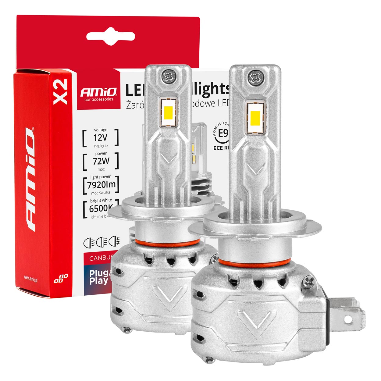 Ampoules de phare LED H7 série X2 avec lumière blanche 6500K