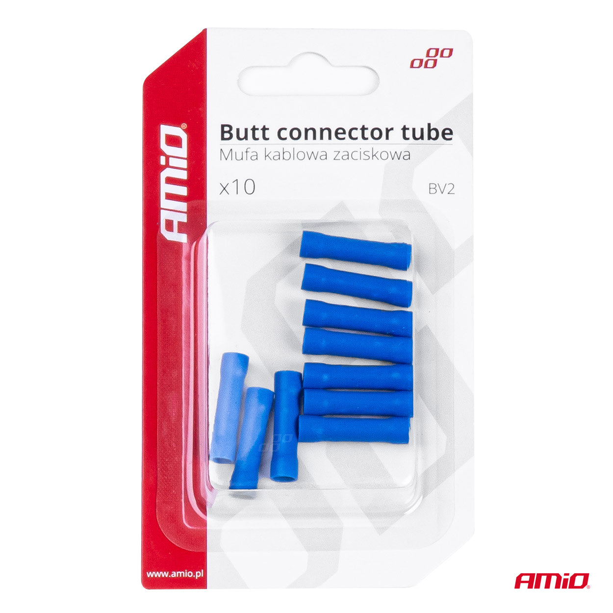 Förpackning med 10 blå butt connector-skarvhylsor