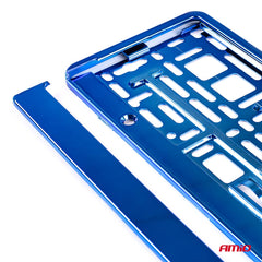 Moldura de matrícula azul metalizado vista de lado