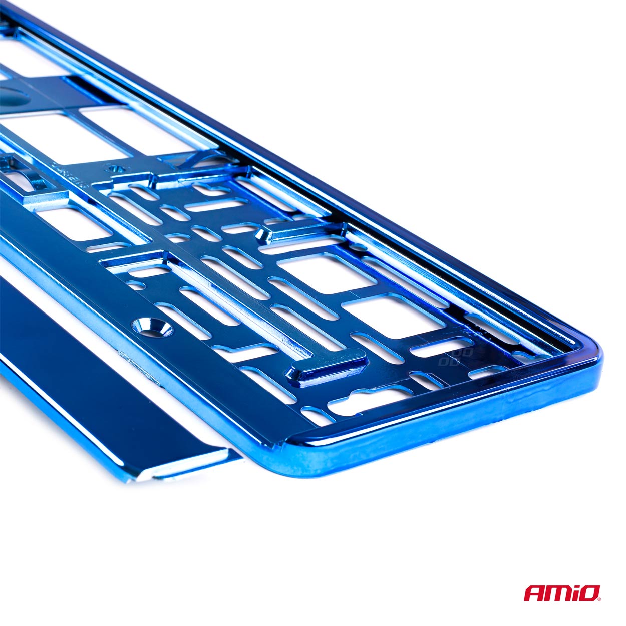 Moldura de matrícula azul metalizado com lista de encaixe