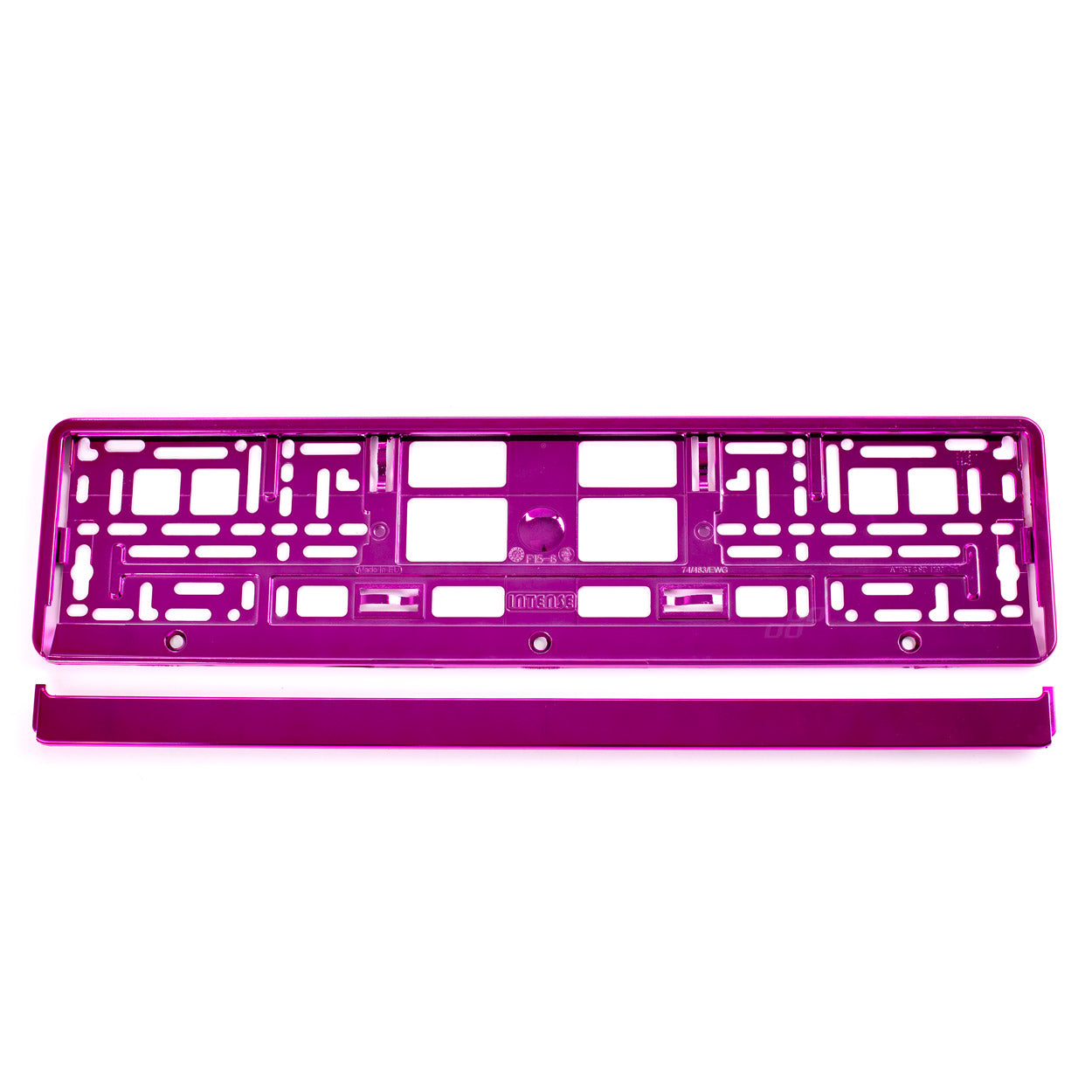 Pink metallic plastic number plate frame