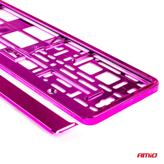 Pink metallic number plate frame with snap strip