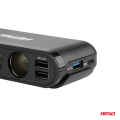 Autoadapteri volttimittarilla, USB-A QC:llä ja USB-C PD 30W:lla