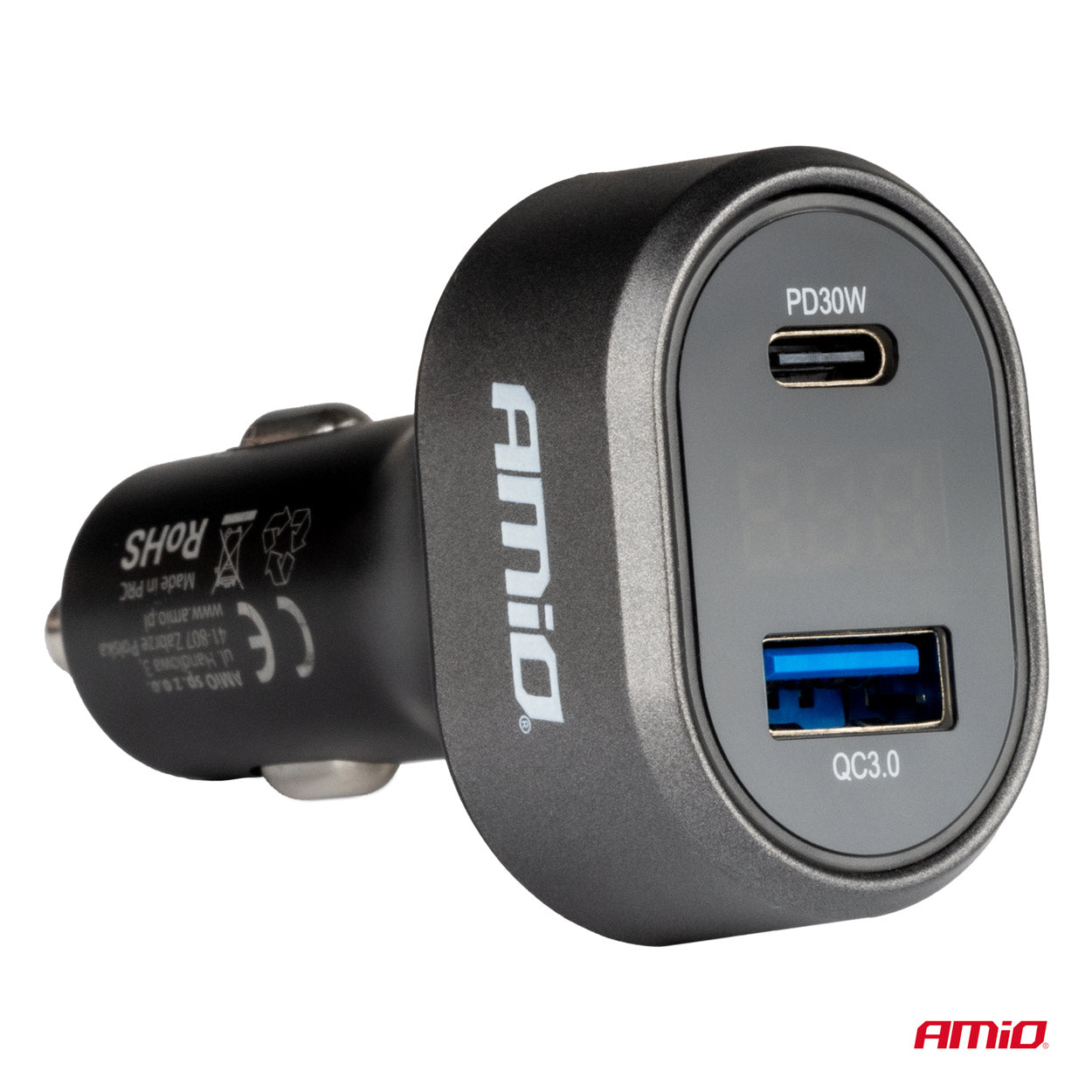 Kaksiosainen USB-autolaturi LED-näytöllä jännitteen seurantaan