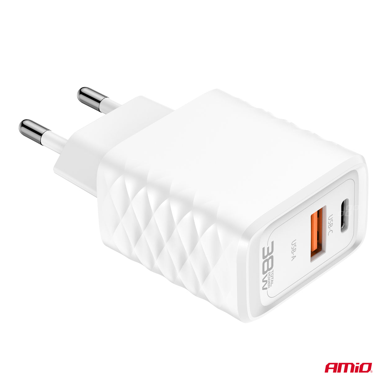Vægoplader med USB-A, USB-C og 38 W effekt