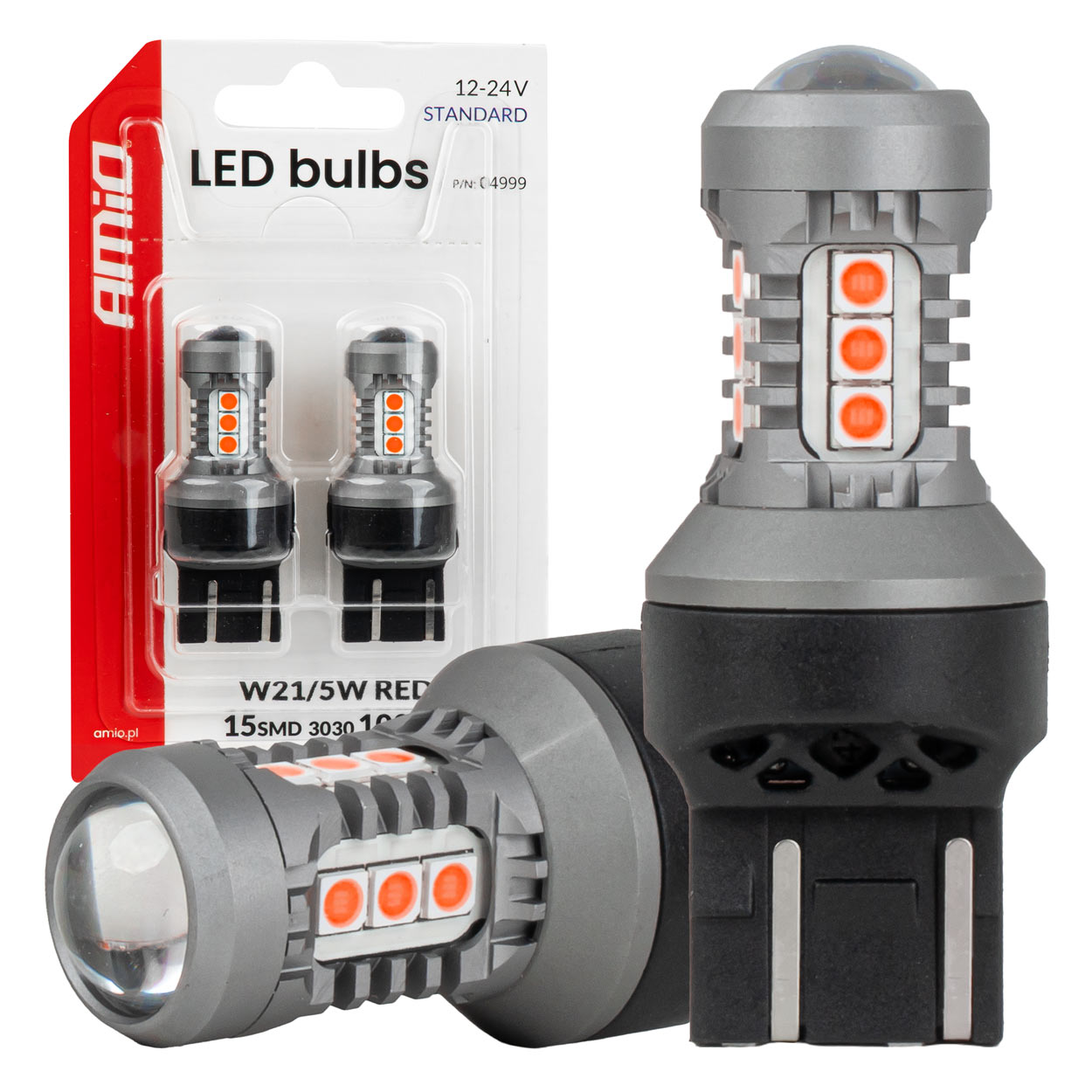 Rød LED-pære 7443 W21/5W med 15 SMD LED'er