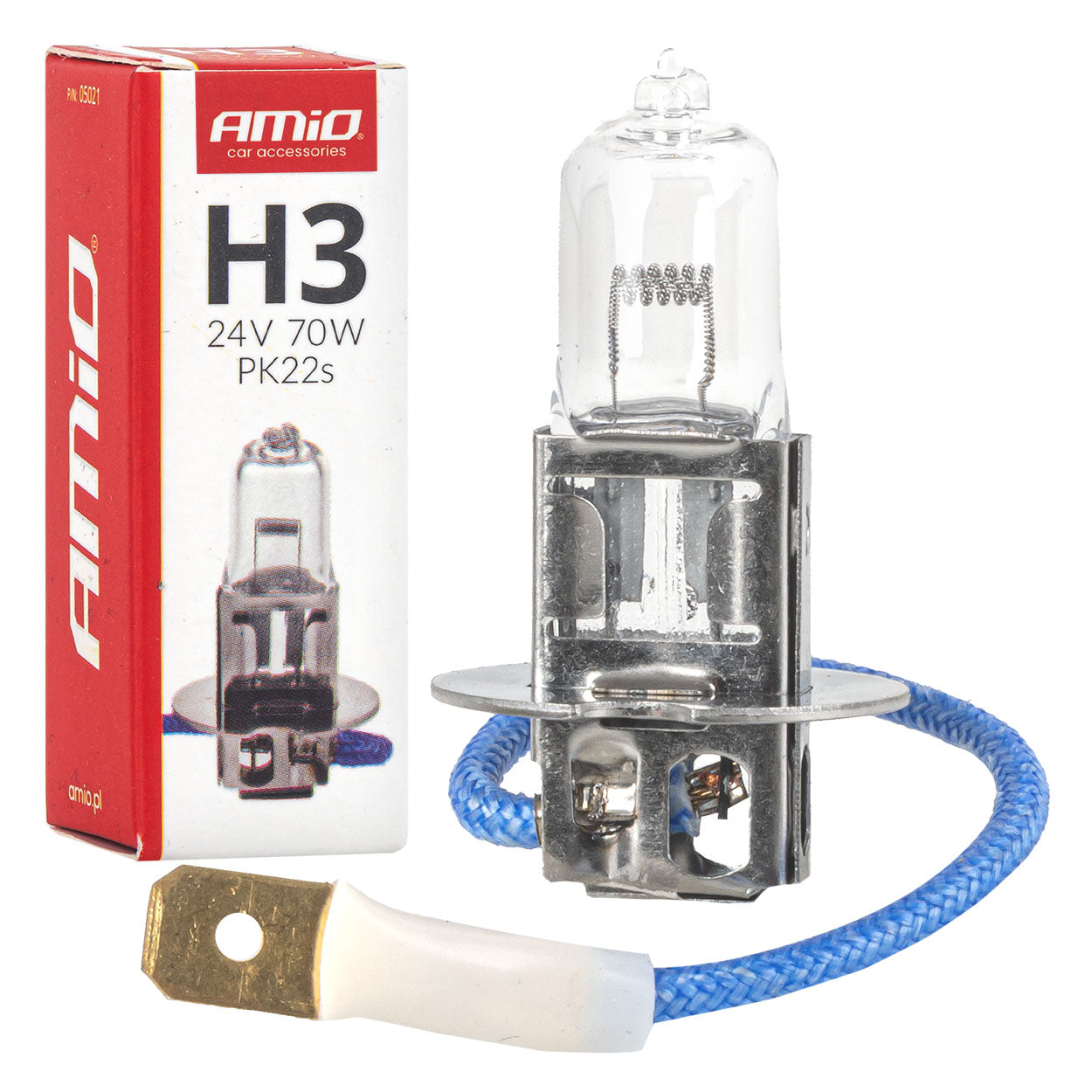 H3 halogenpære 24V 70W med PK22s-sokkel