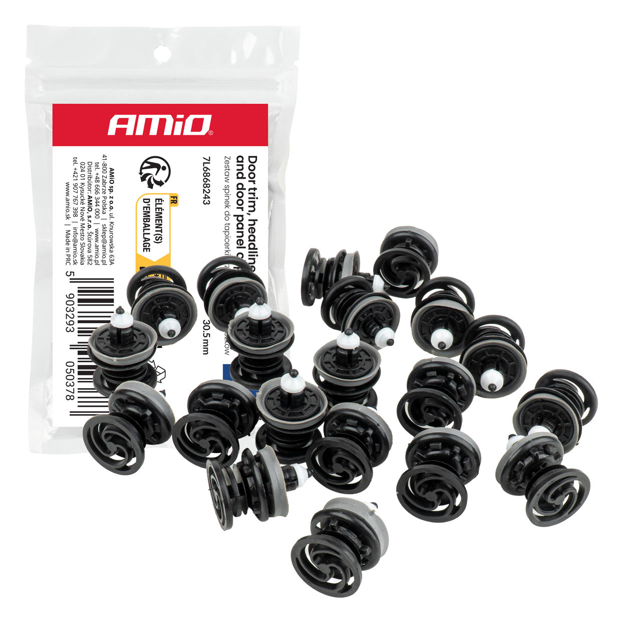 Clipsæt til bilbeklædning på 30,5 mm med 20 plastclips
