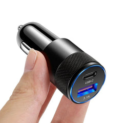 Car-charger with USB-A and USB-C-fast charging