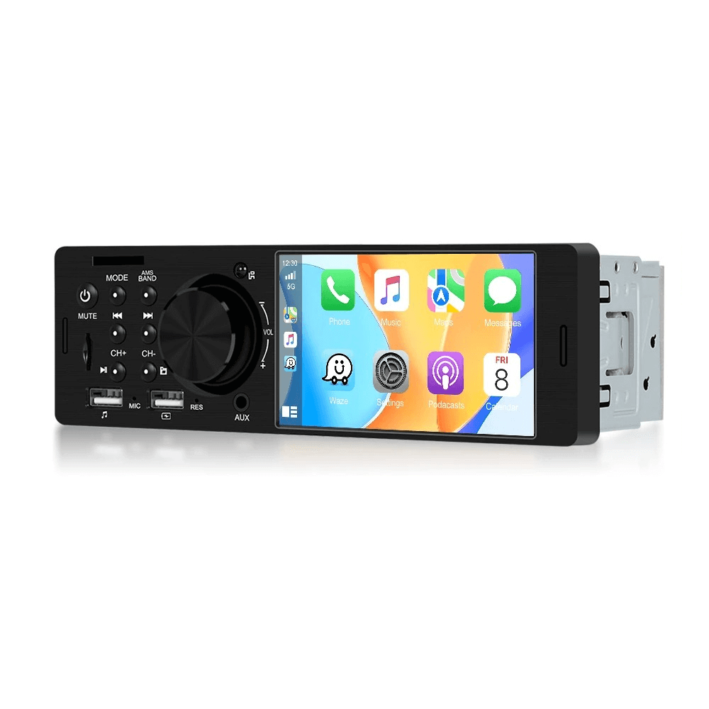 Univerzálne 1-DIN rádio 4" s Apple CarPlay a Android Auto (káblové), so 4" displejom a ovládaním tlačidlami.