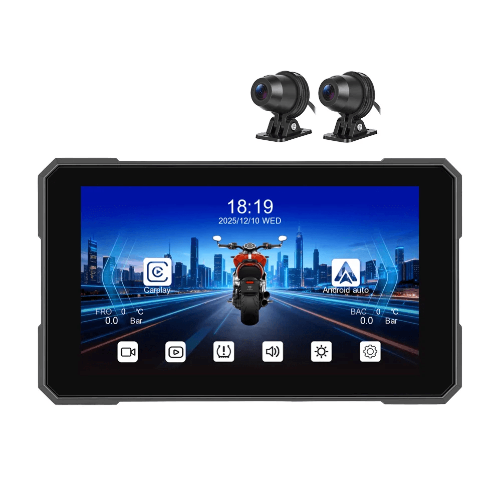 5” motocyklový displej s CarPlay, Android Auto, AirPlay, DVR a TPMS 