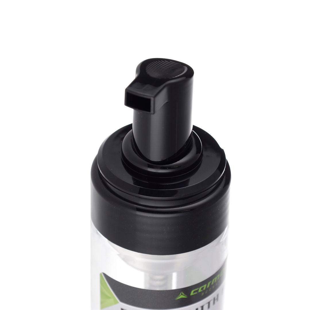 Transparent 150 ml foam bottle with black pump and cap
