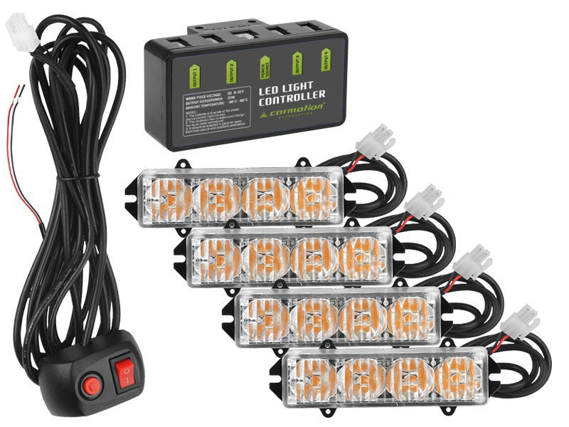 CARMOTION waarschuwingslampen 12V 16W set met 4 stuks en afstandsbediening