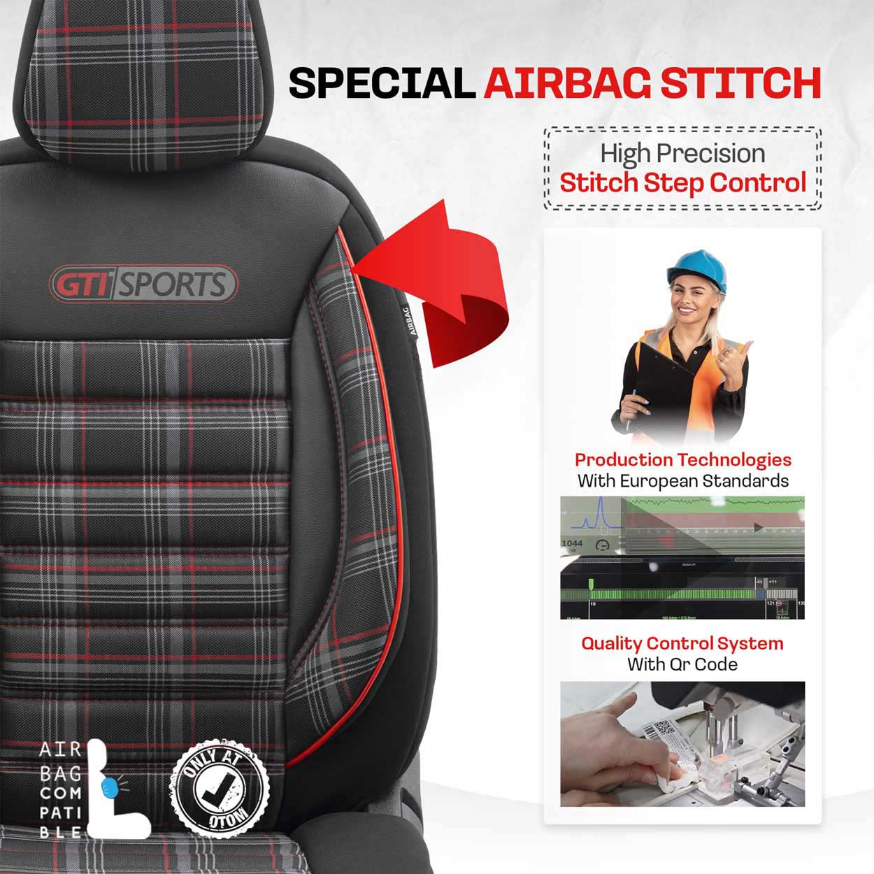 Fundas de asiento para coche OTOM GTI SPORT 801 con costura AIRBAG