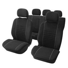 Set coprisedili in velluto, 9 pezzi, nero/grigio 