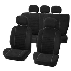 Set coprisedili in velluto, 9 pezzi, nero/grigio 