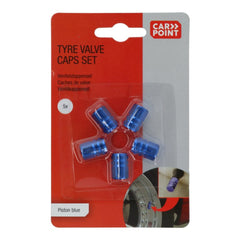 Cappucci valvola Carpoint blu con logo pistone, set da 5 pezzi. 