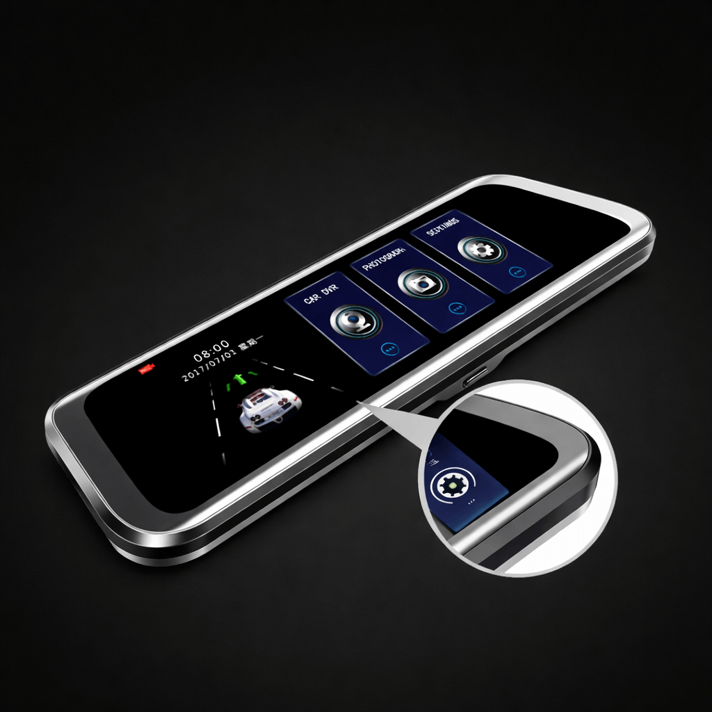 Bakspejl Dashcam med For- og Bakkamera – 10” IPS Touchskærm, Full HD 1080P visning af bilkamera funktioner