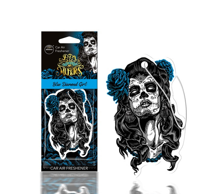 Multicolour Dia de los Muertos Blue Diamond Girl car air freshener in cellulose