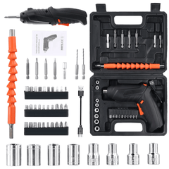 Elektrische schroevendraaierset 47-delig – 3.6V draadloos multigereedschap met diverse bits en accessoires.