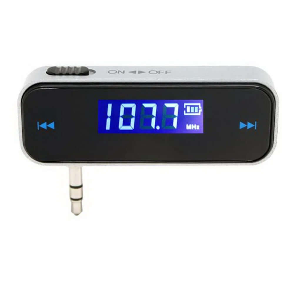 FM Transmitter med AUX – Trådløs musik & håndfri opkald i bilen, display med frekvens og AUX-port.