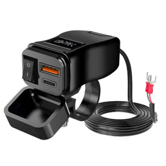 Motorcykel USB-C & USB QC3.0 Oplader med Afbryder