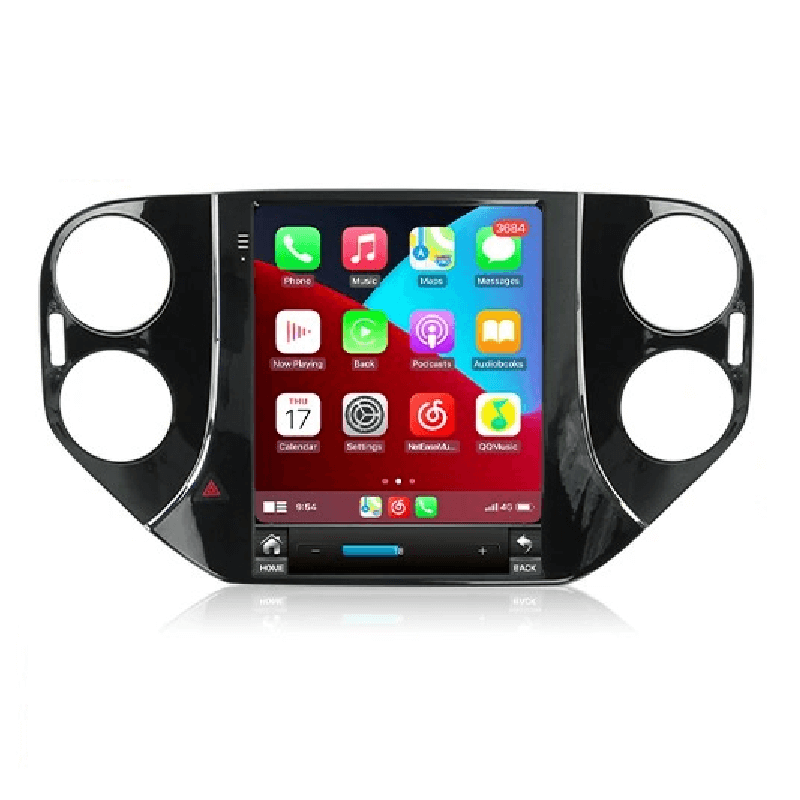 VW Tiguan 10–16 – 9,7” Radio m. Apple CarPlay og Android Auto med touchskærm og media kontrol.